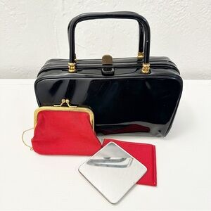 Vintage Koret Patent Leather Purse Black Handheld Coin Purse & Mirror Satchel